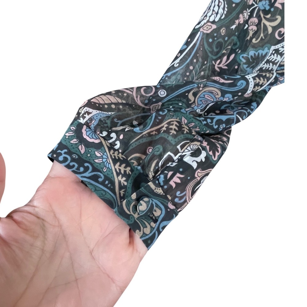 Veronica Beard 100% Silk Paisley Faux Wrap Blouse Sheer Long Sleeve Black Size 4 - Picture 7 of 13